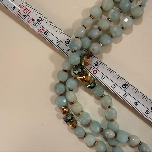 Estate aquamarine gemstone mermaidcore Gold plated Triple Strand bracelet - Picture 8 of 13